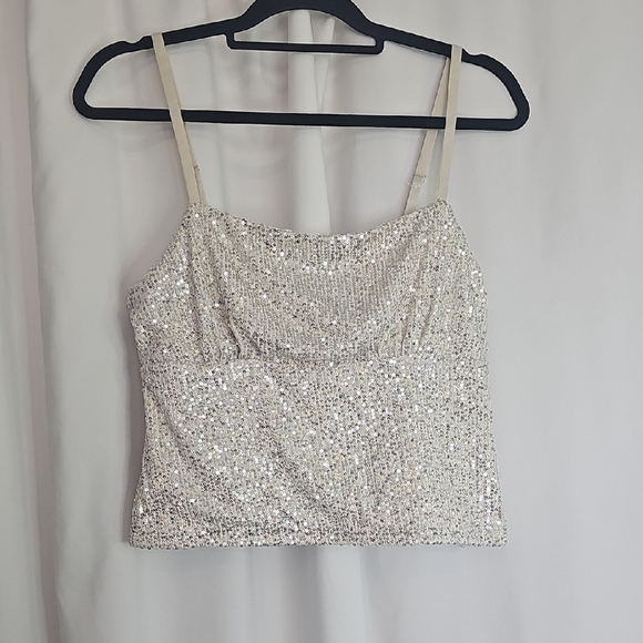 No Boundaries Silver Sequin Crop Camisole - Picture 1 of 4